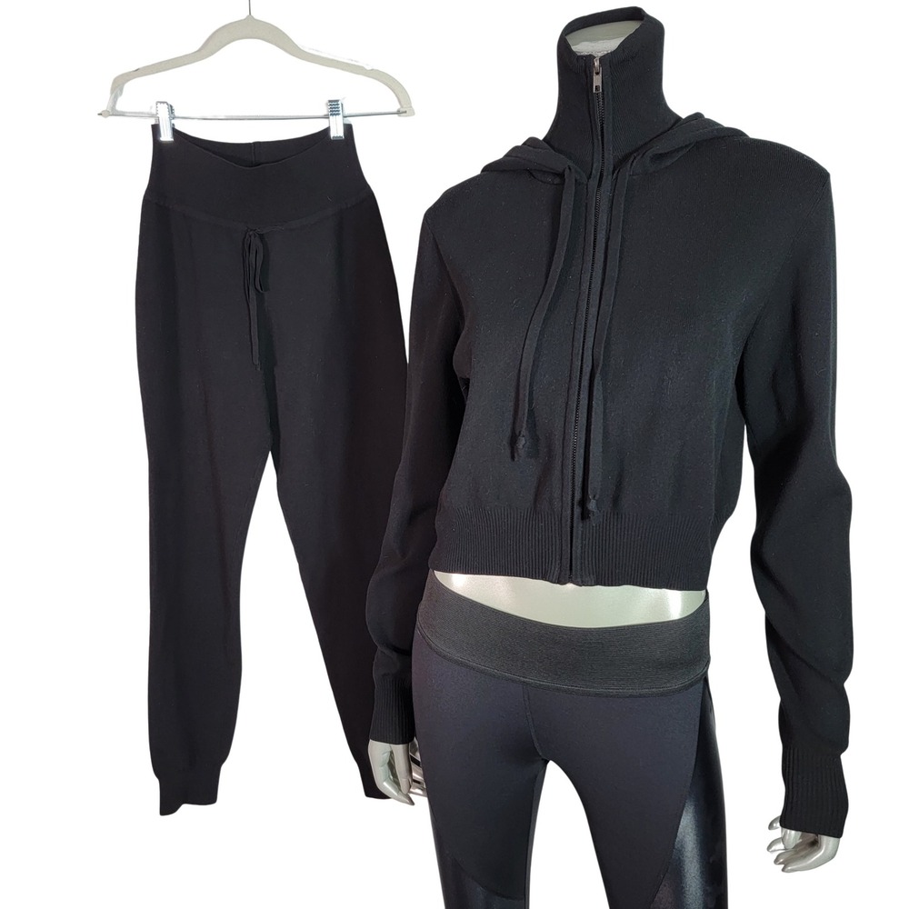 Live The Process Womens Black Knit 2 Piece Set Zip Hoodie and Joggers Small